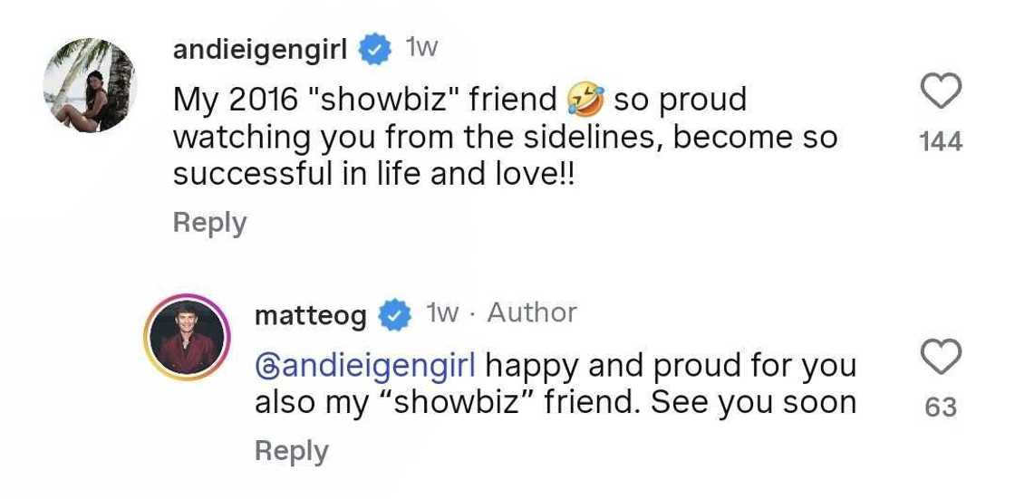 Andi Eigenmann, napa-comment sa '2016' post ni Matteo Guidicelli