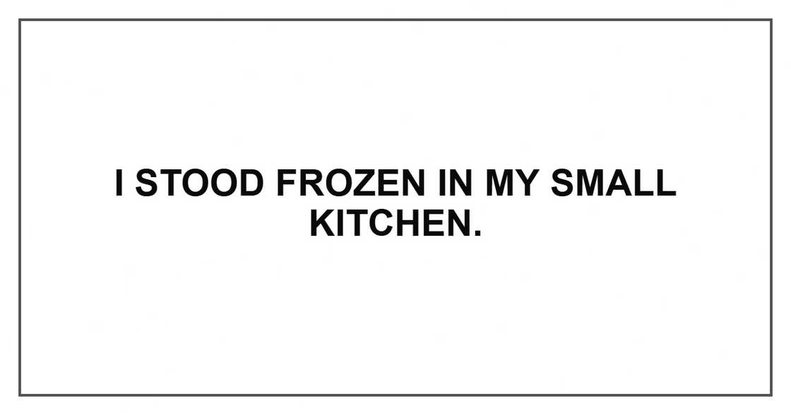 I stood frozen in my small kitchen. I stood frozen in my small kitchen.