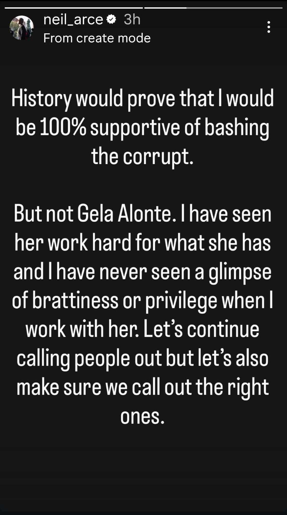 Neil Arce defends Gela Alonte: "Make sure we call out the right ones"
