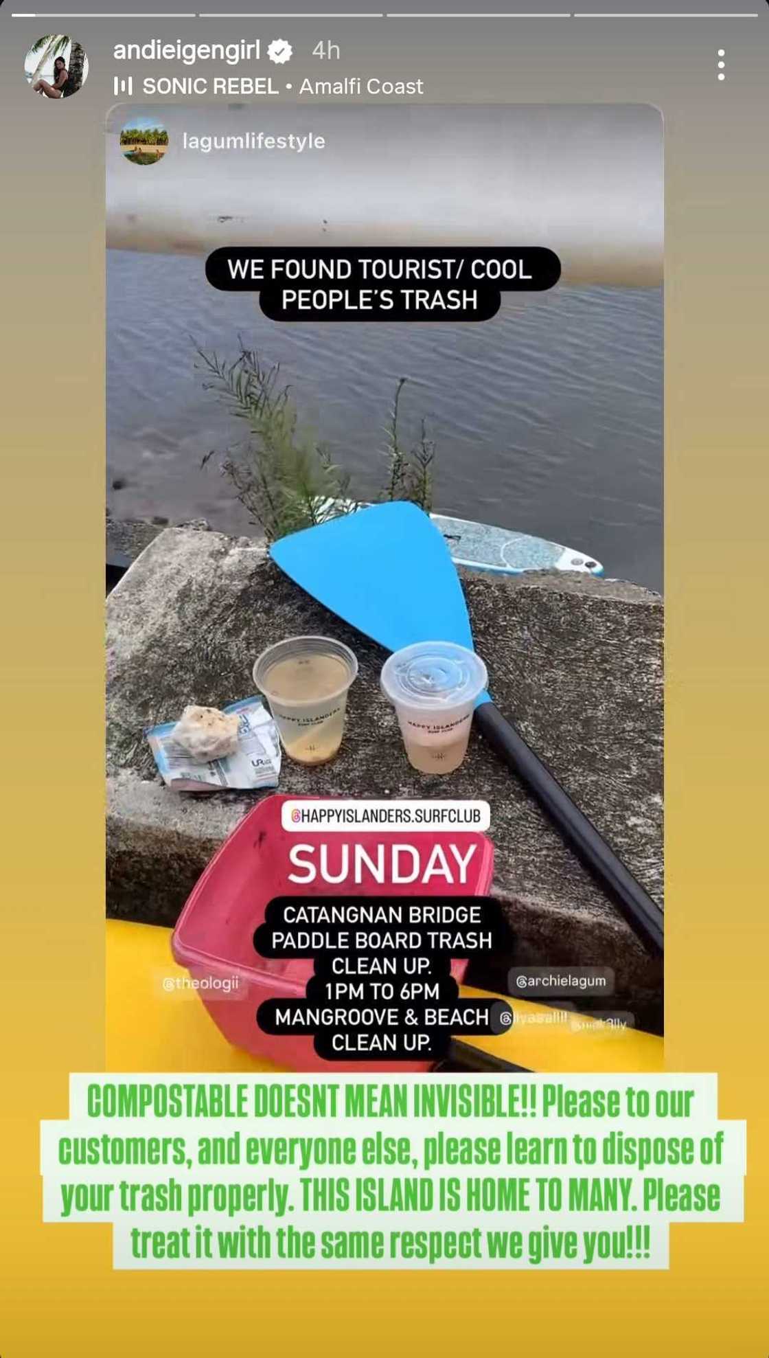 Andi Eigenmann, nakiusap sa kanilang customers sa isla: "Compostable doesn't mean invisible" Andi Eigenmann, nakiusap sa kanilang customers sa isla: "Compostable doesn't mean invisible"