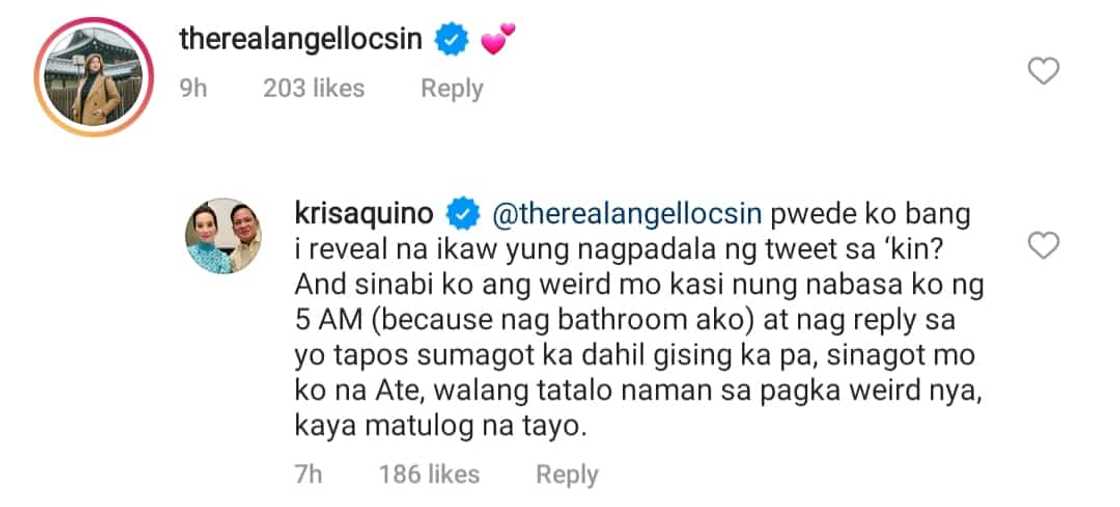 Kris Aquino, ibinunyag na si Angel Locsin ang nagpadala sa kanya ng viral tweet ni Herbert Bautista