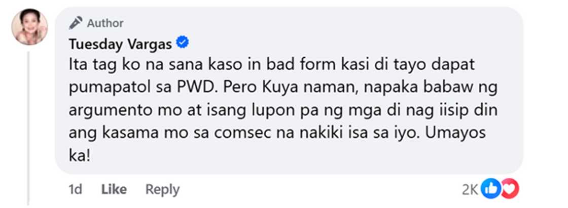 Tuesday Vargas slams unnamed person and their followers for linking UP students to the NPA