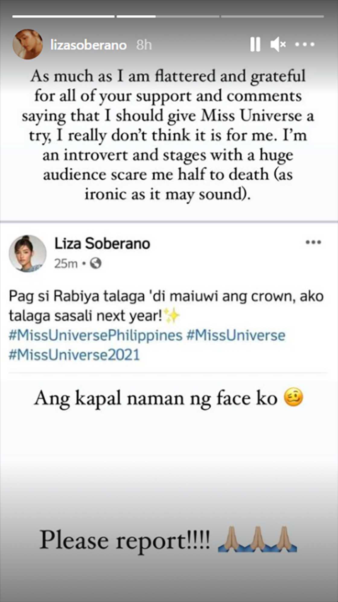 Liza Soberano on fake account claiming she will join Miss Universe: "I am flattered" Liza Soberano on fake account claiming she will join Miss Universe: "I am flattered"