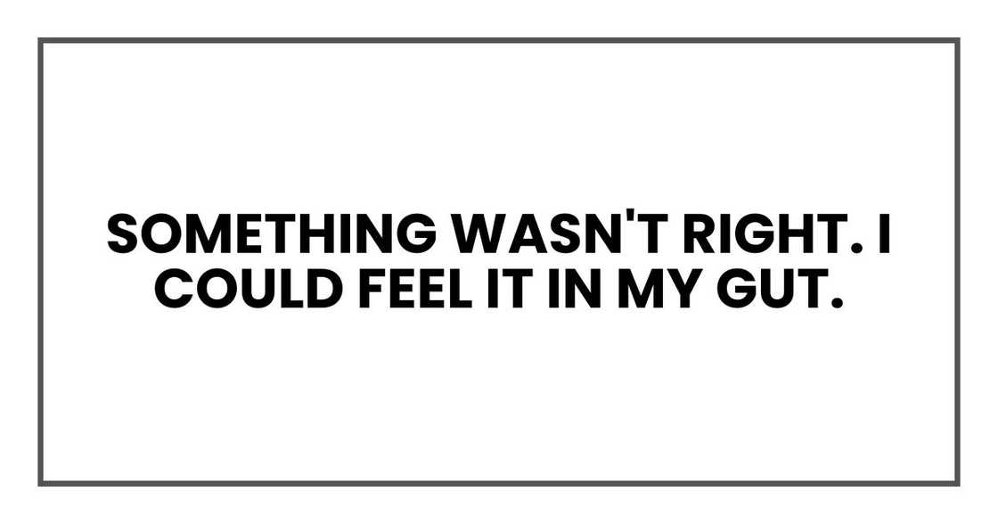 Something wasn't right. I could feel it in my gut. Something wasn't right. I could feel it in my gut.