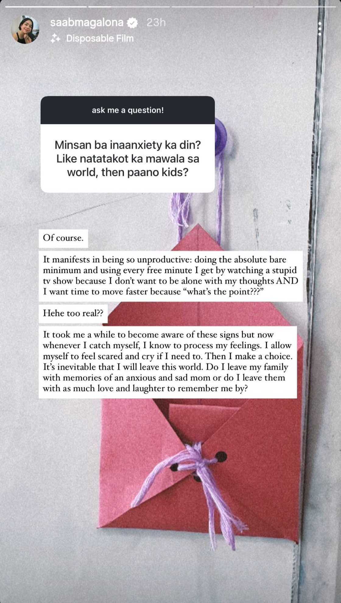 Saab Magalona gets candid about fear and anxiety: "It's inevitable that I will leave this world" Saab Magalona gets candid about fear and anxiety: "It's inevitable that I will leave this world"