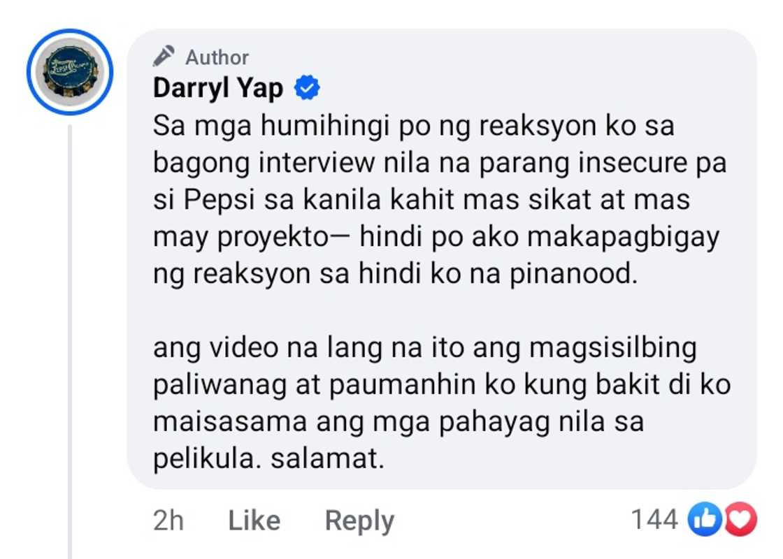 Darryl Yap, nag-post ng video bilang tugon sa bagong interview ng Softdrink Beauties