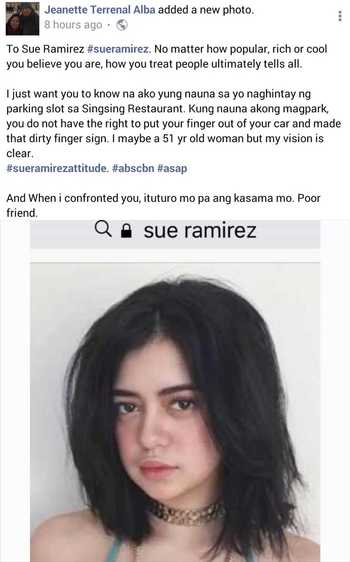 Lumaki na nga ba ang ulo? Netizen calls out Sue Ramirez for inappropriate behavior in parking area Lumaki na nga ba ang ulo? Netizen calls out Sue Ramirez for inappropriate behavior in parking area