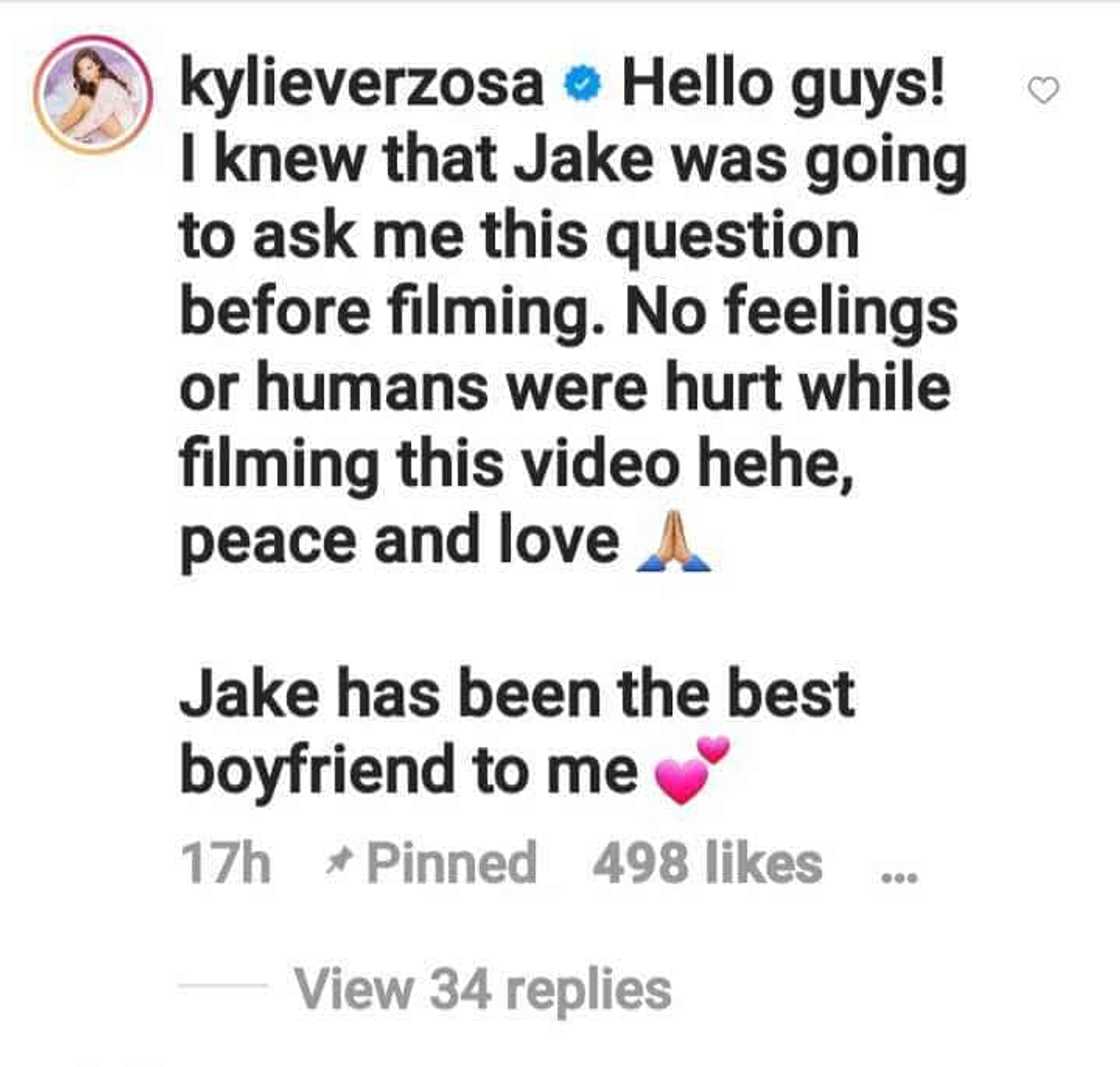 Kylie Verzosa defends Jake Cuenca after his “proposal prank” got criticized