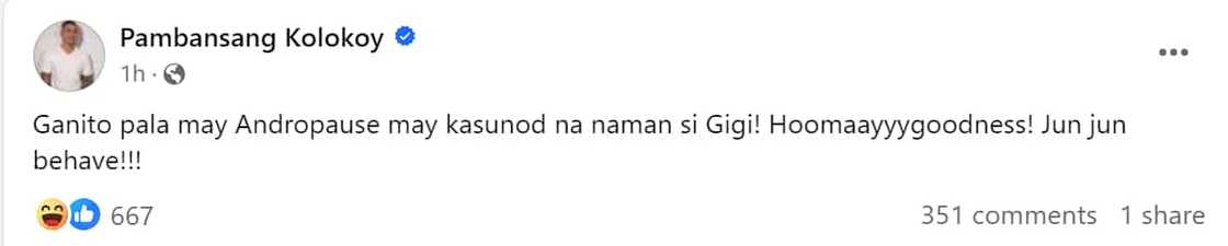 Pambansang Kolokoy: "Ganito pala may Andropause may kasunod na naman si Gigi!" Pambansang Kolokoy: "Ganito pala may Andropause may kasunod na naman si Gigi!"
