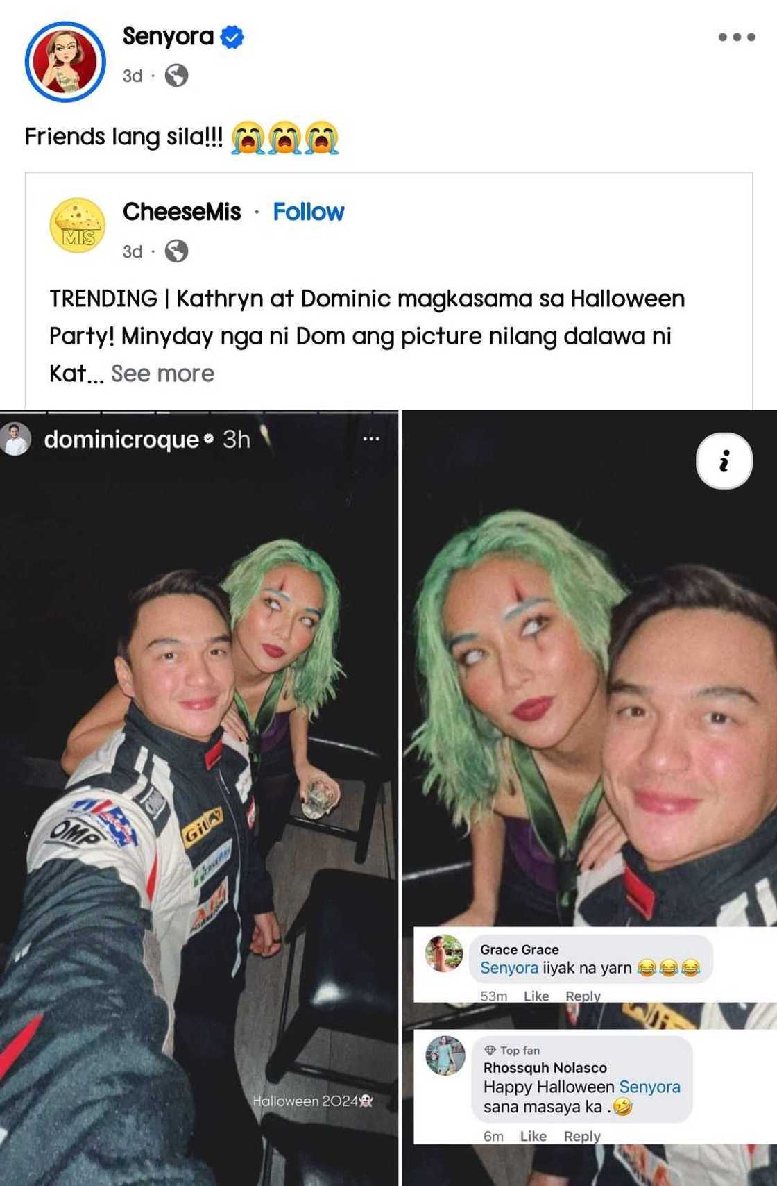 Dominic Roque, napa-comment sa post ni Senyora ukol sa pic nila ni Kathryn Bernardo