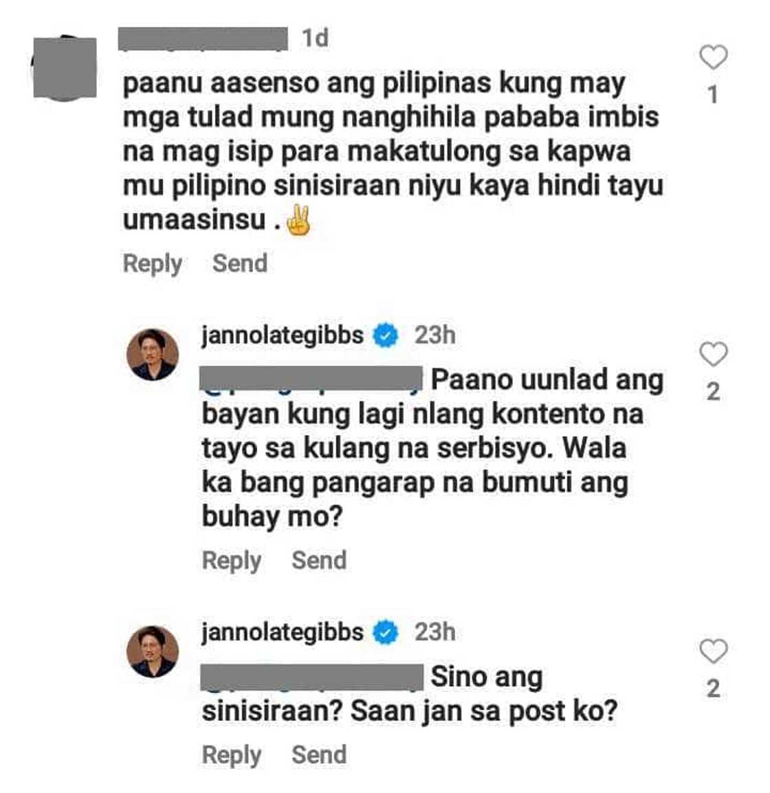 Janno Gibbs, rumesbak sa basher na sinabing nanghihila siya pababa: "Sino ang sinisiraan?"