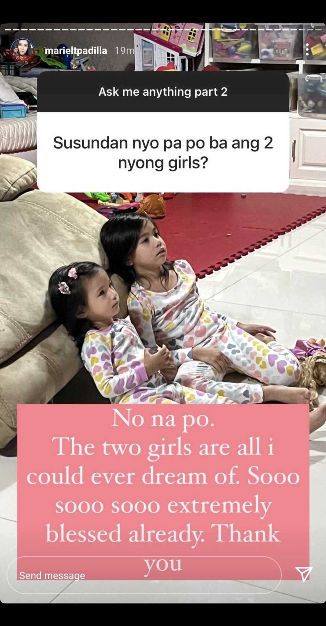Mariel Padilla, wala nang balak sundan pa sina Isabella at Gabriela Padilla Mariel Padilla, wala nang balak sundan pa sina Isabella at Gabriela Padilla