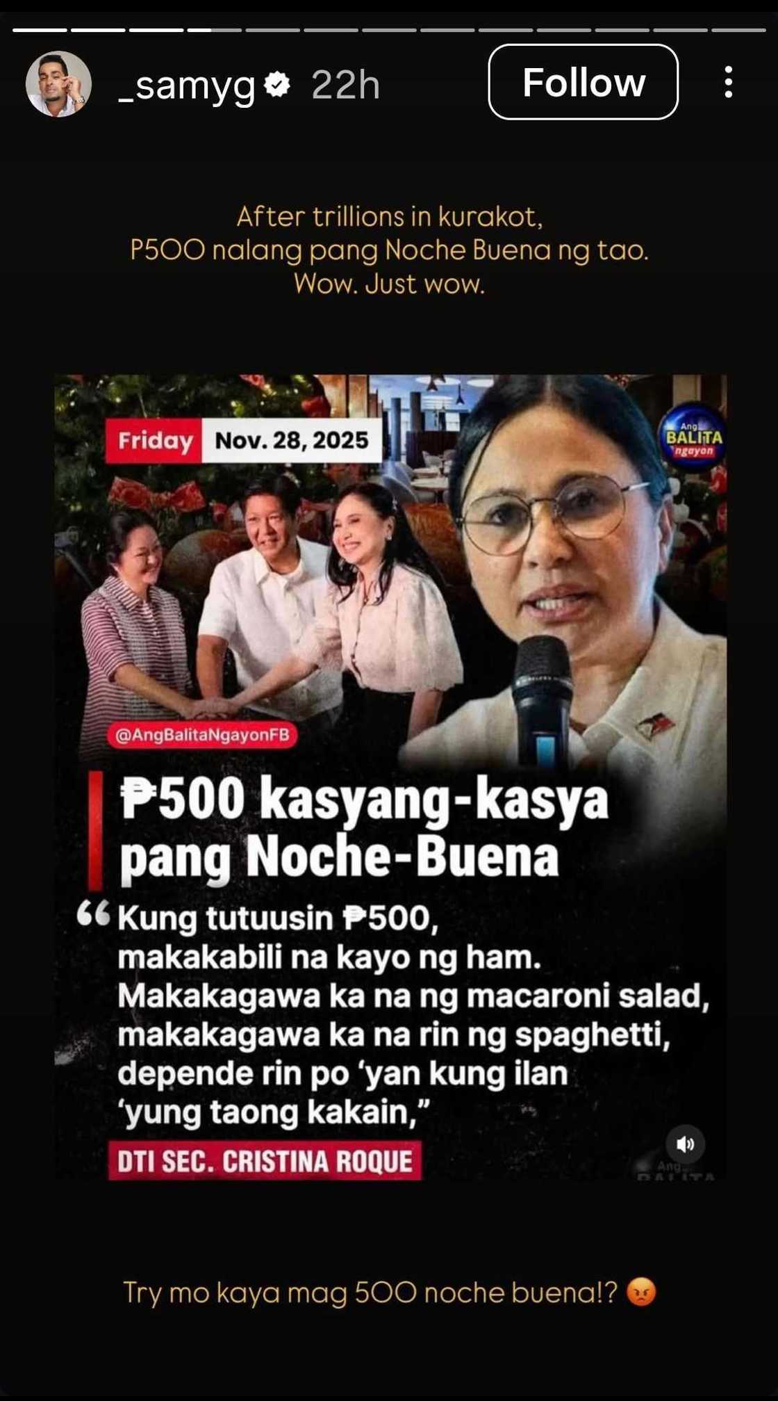 Sam YG reacts to DTI’s controversial P500 Noche Buena claim Sam YG reacts to DTI’s controversial P500 Noche Buena claim