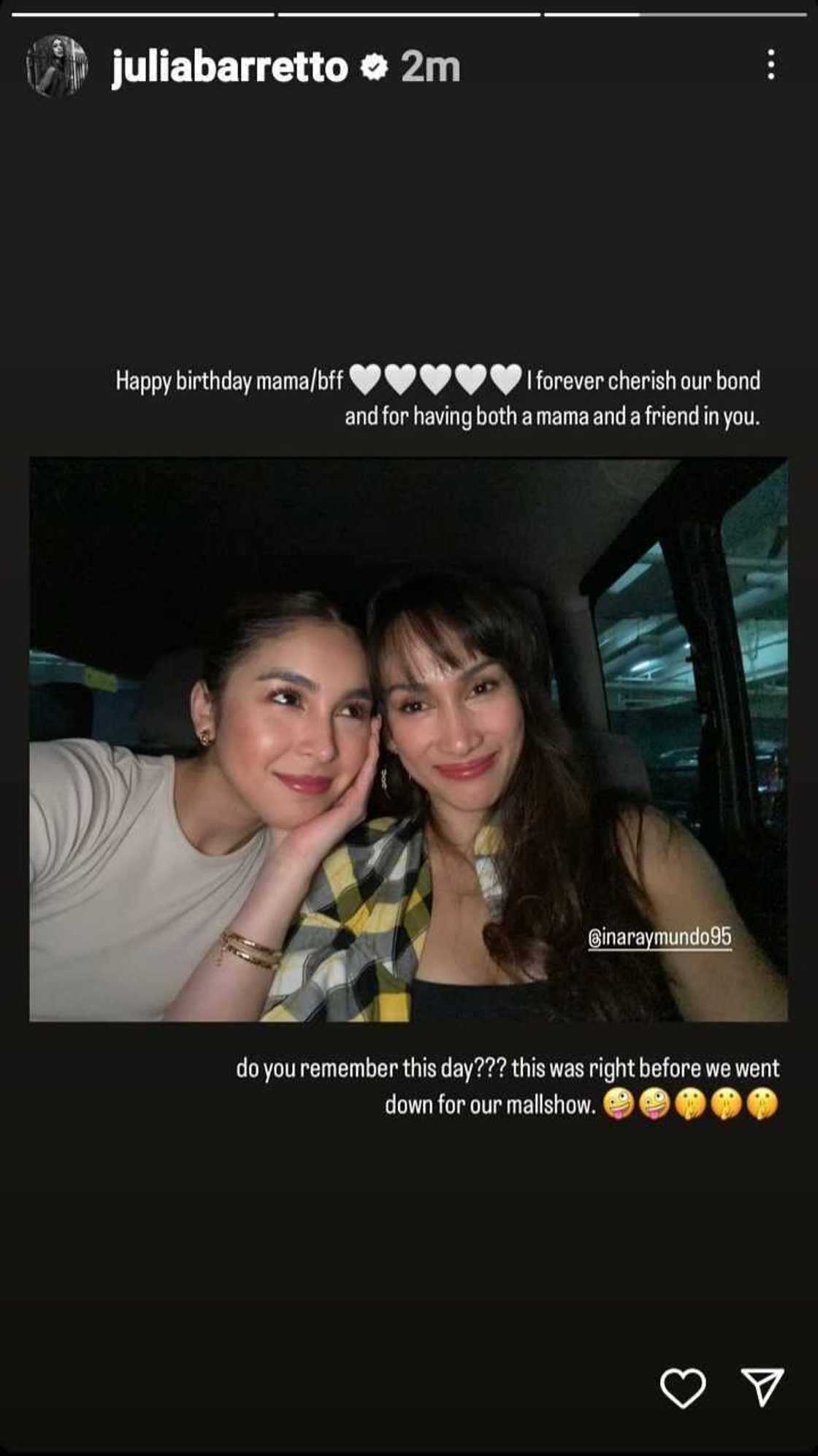 Julia Barretto pens heartfelt birthday greeting for Ina Raymundo Julia Barretto pens heartfelt birthday greeting for Ina Raymundo