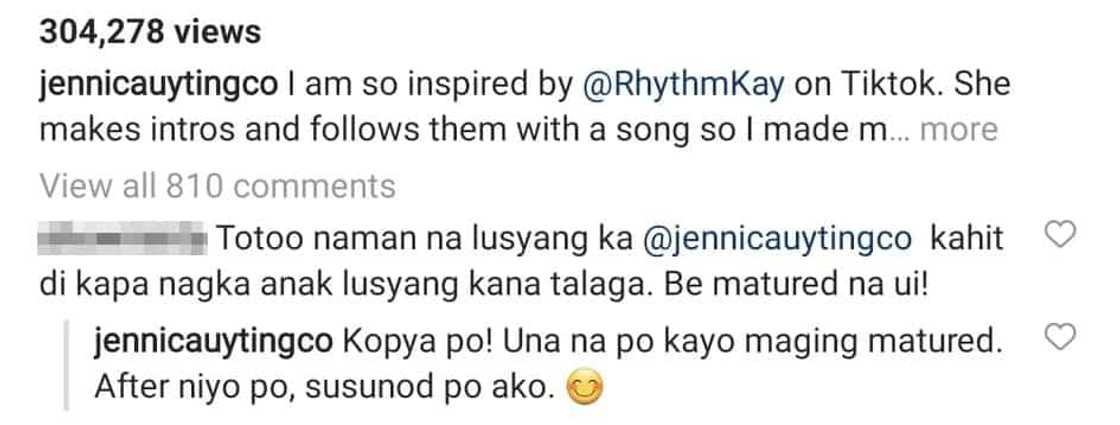Jennica Garcia, sinagot ang netizen na nagsabing dapat mag-mature na siya Jennica Garcia, sinagot ang netizen na nagsabing dapat mag-mature na siya