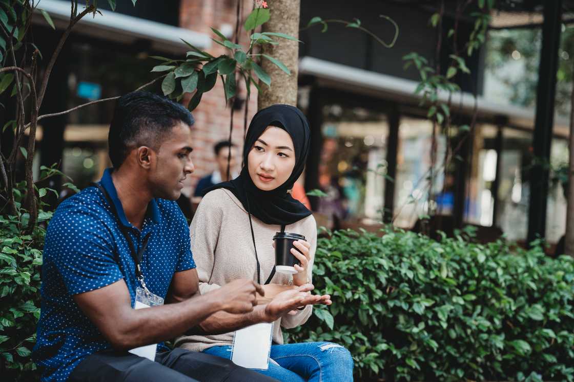 Muslim couple discussing