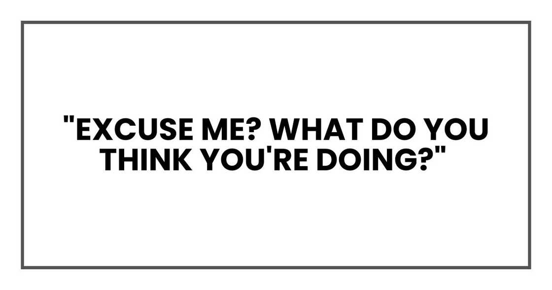"Excuse me? What do you think you're doing?" "Excuse me? What do you think you're doing?"