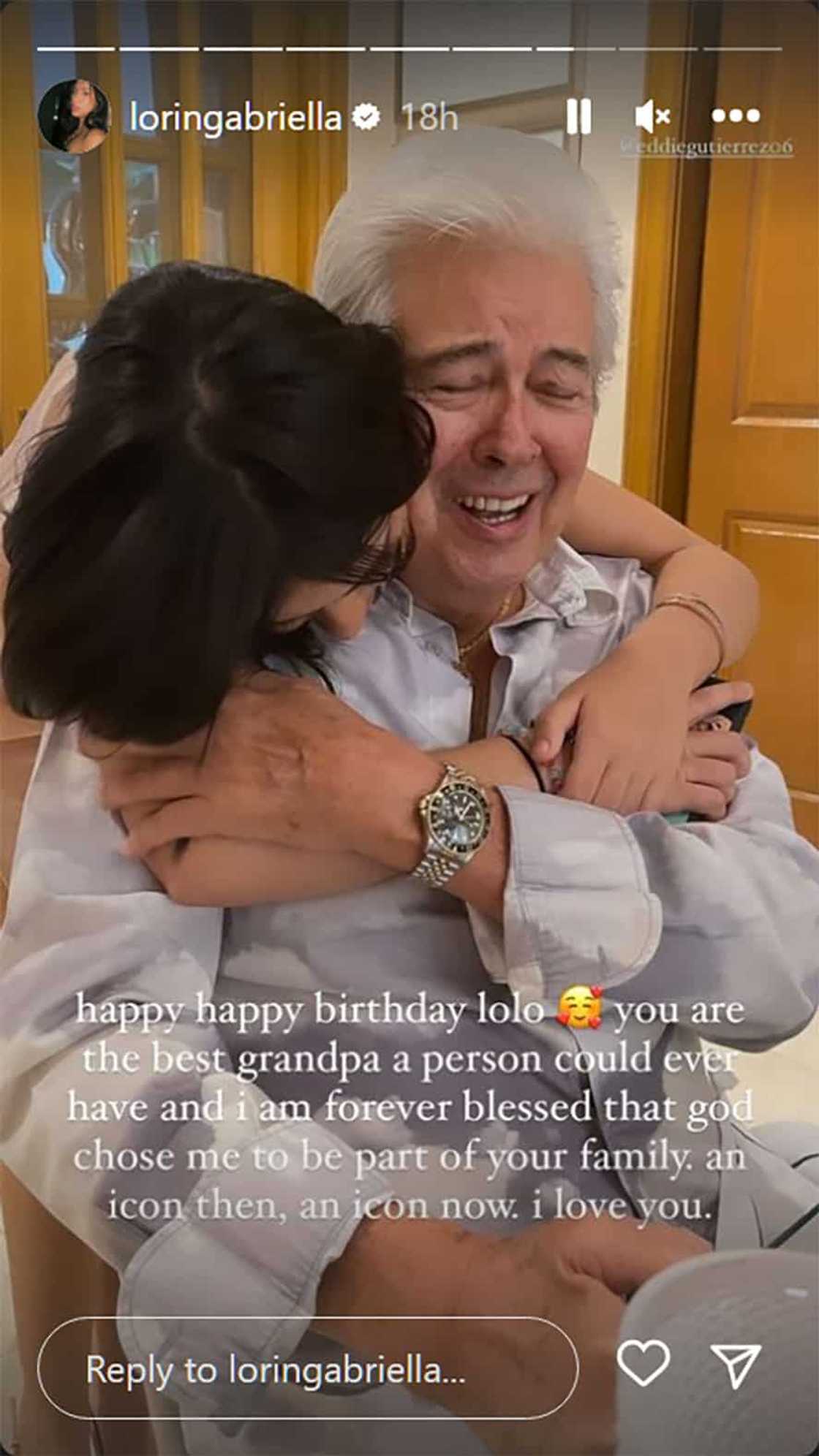 Lorin Gutierrez Bektas, tinawag na best grandpa si Eddie Gutierrez: “I am forever blessed” Lorin Gutierrez Bektas, tinawag na best grandpa si Eddie Gutierrez: “I am forever blessed”