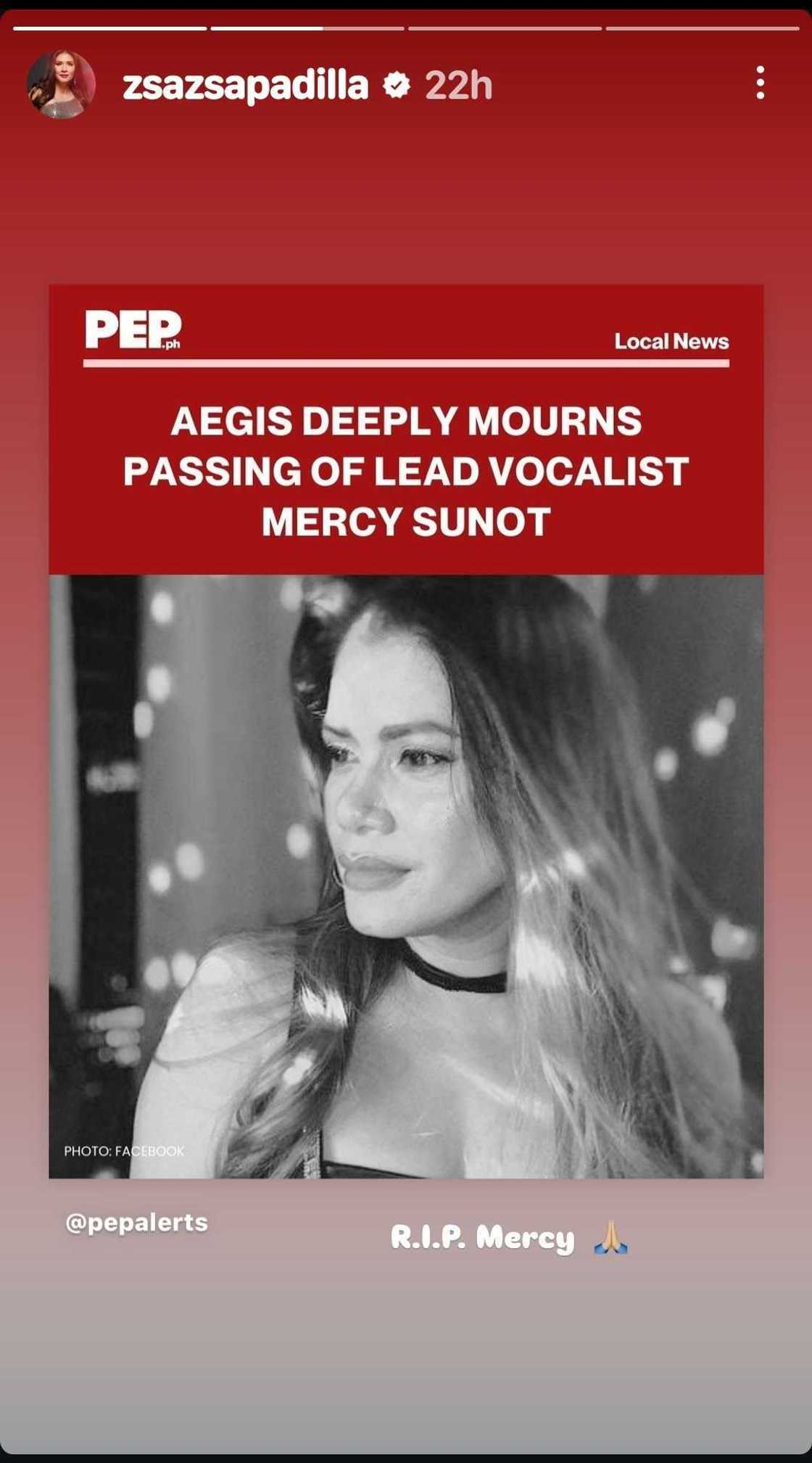Zsa Zsa Padilla reacts to passing of Aegis' Mercy Sunot Zsa Zsa Padilla reacts to passing of Aegis' Mercy Sunot