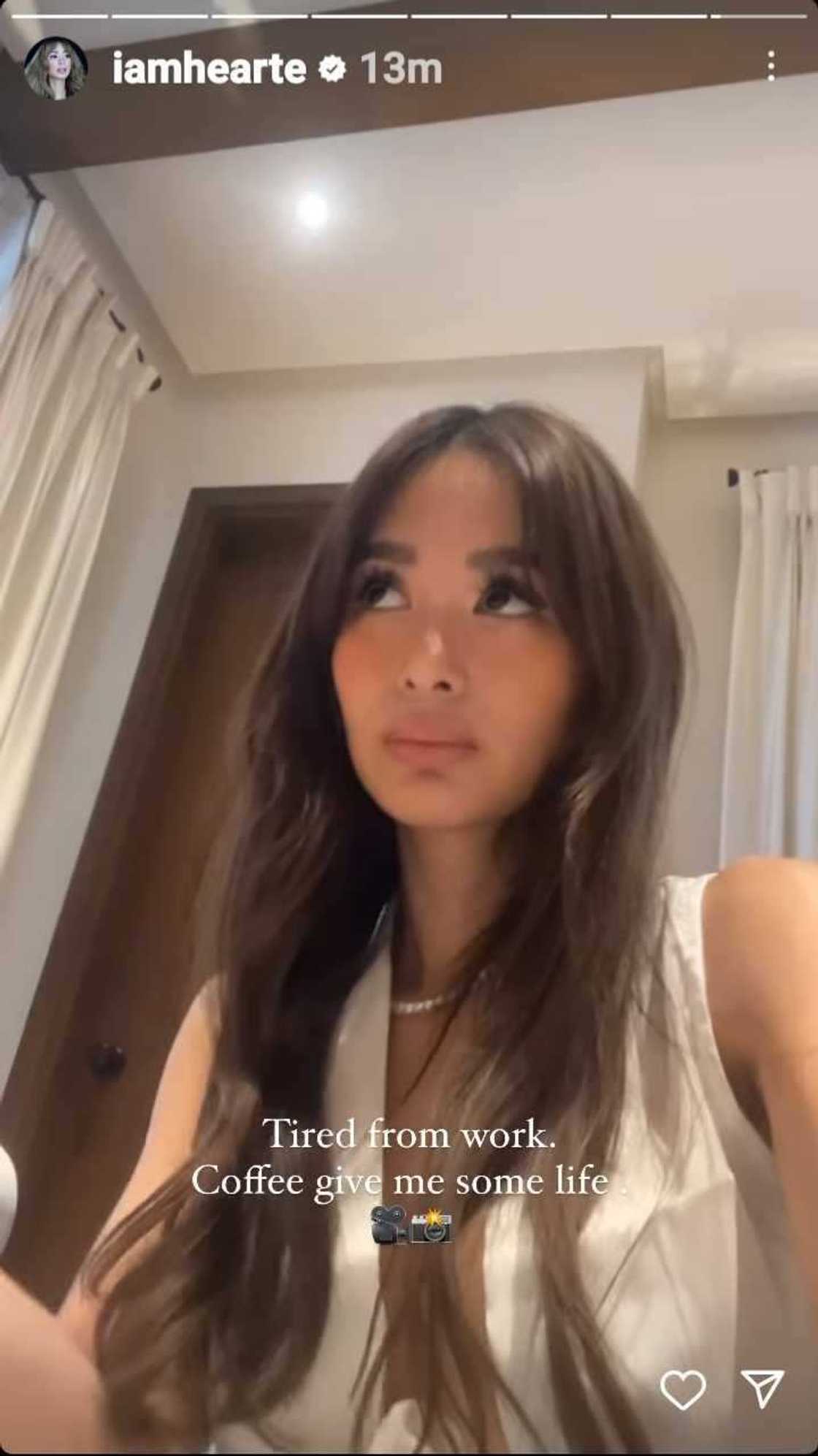 Heart Evangelista shares video showing her "tired from work" and drinking coffee Heart Evangelista shares video showing her "tired from work" and drinking coffee