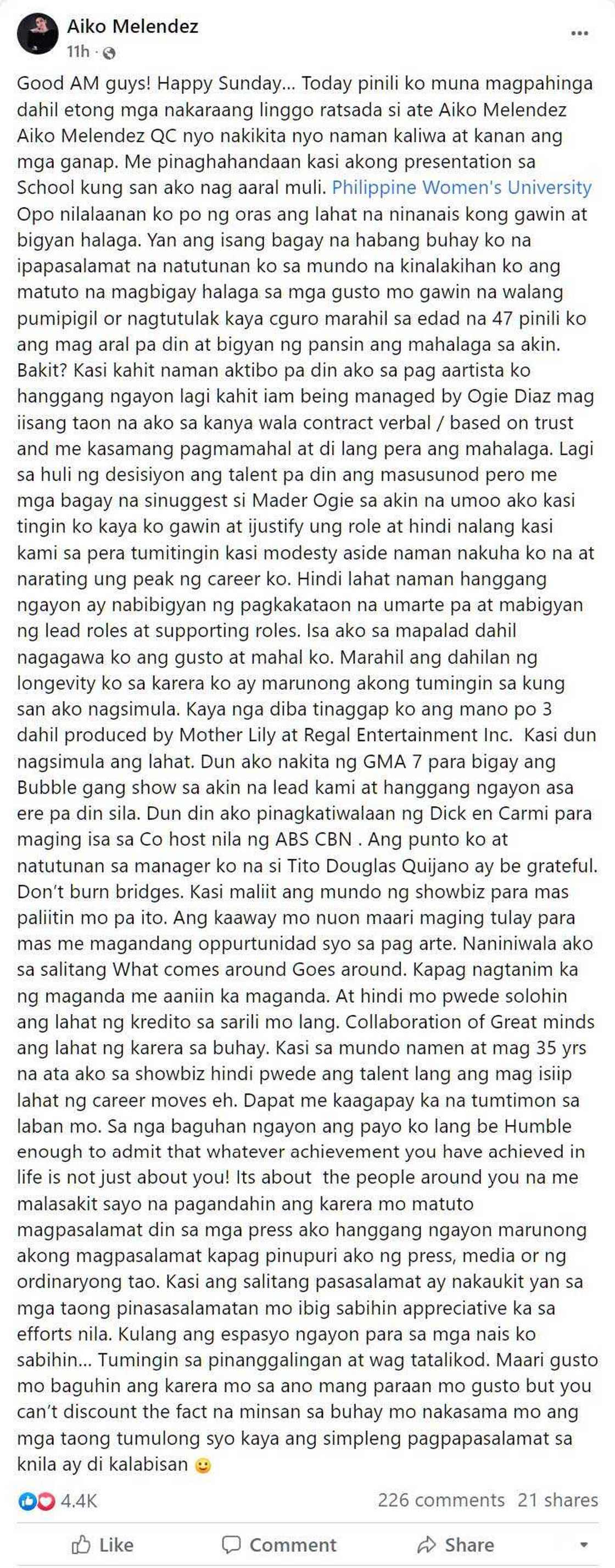 Aiko Melendez, mensahe niya para sa mga young stars, usap-usapan: “Be grateful… Be humble” Aiko Melendez, mensahe niya para sa mga young stars, usap-usapan: “Be grateful… Be humble”