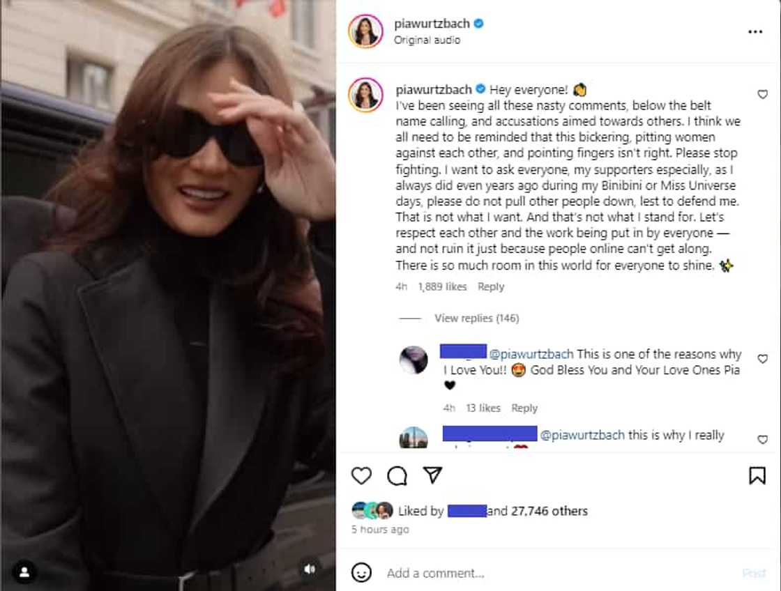 Pia Wurtzbach, humiling sa kanyang fans: "Please do not pull other people down" Pia Wurtzbach, humiling sa kanyang fans: "Please do not pull other people down"