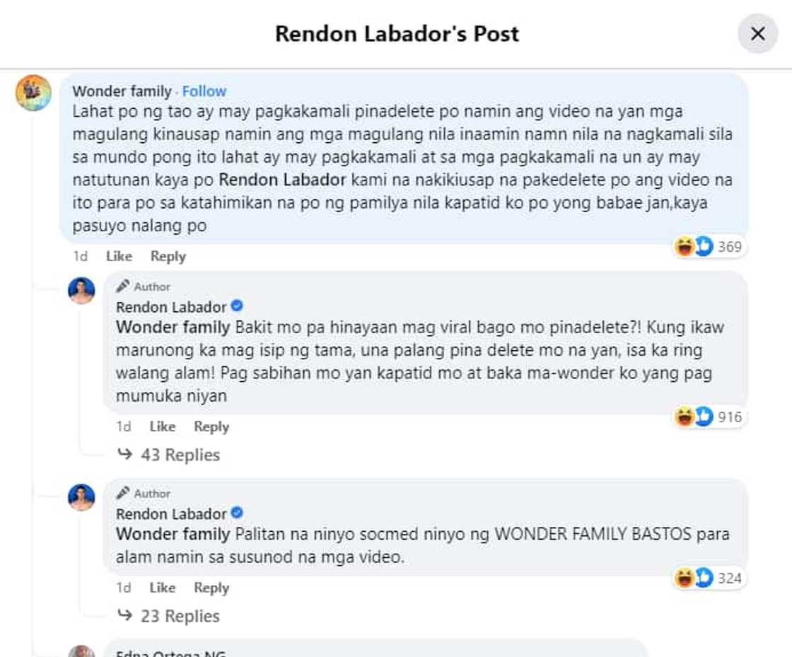 Rendon Labador, pinakiusapan ng Wonder Family na burahin ang video niya Rendon Labador, pinakiusapan ng Wonder Family na burahin ang video niya