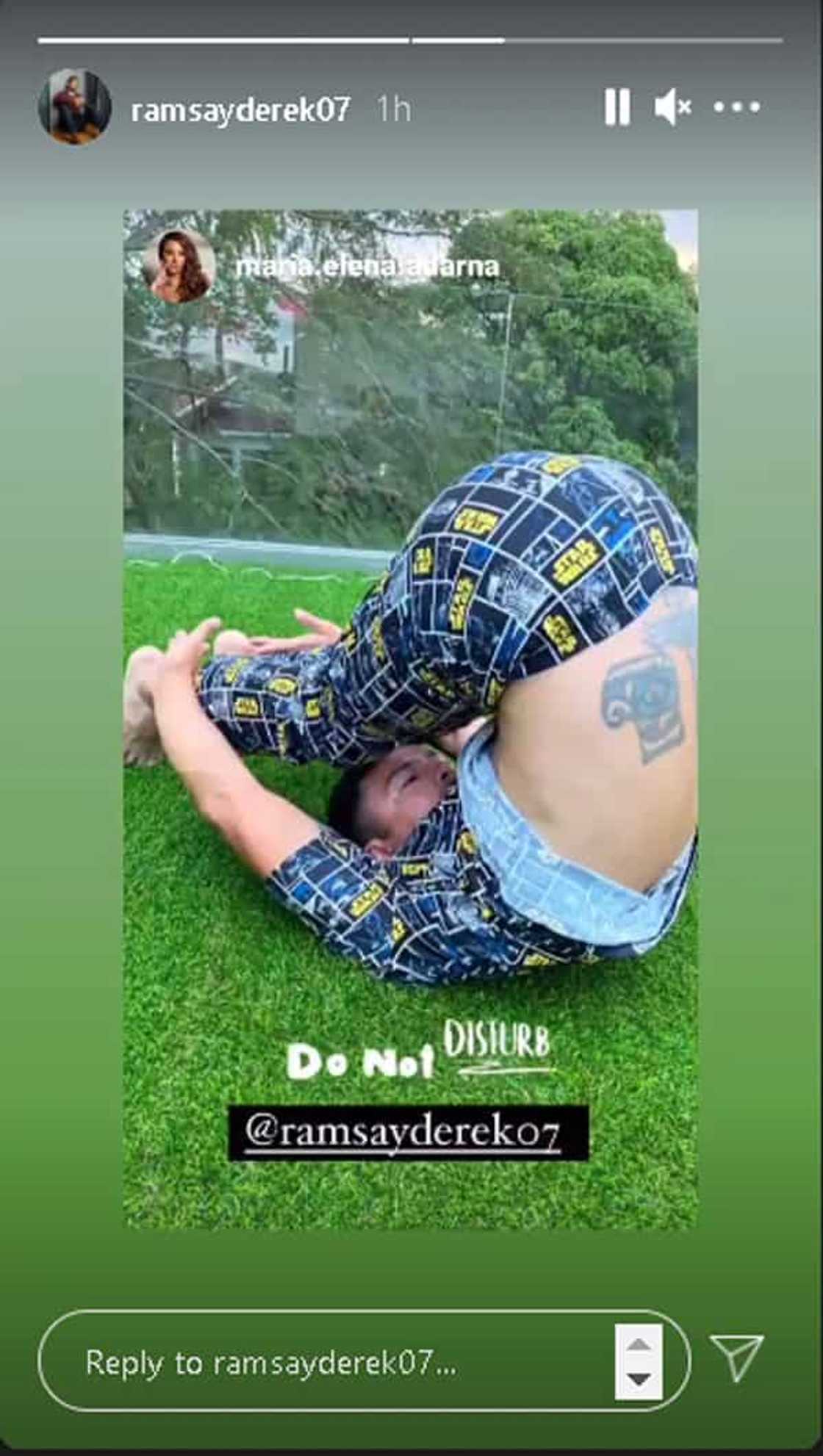 Derek Ramsay posts "tumbling" photo on the grass while wearing pajamas