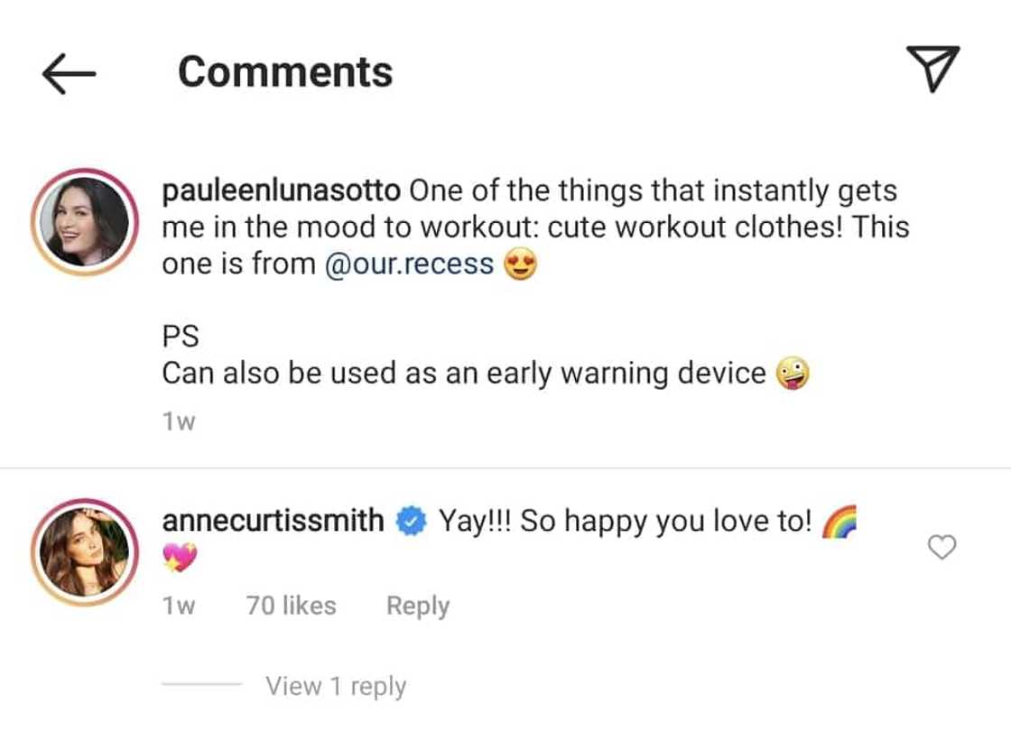 Anne Curtis reacts to Pauleen Luna's cute workout outfit Anne Curtis reacts to Pauleen Luna's cute workout outfit