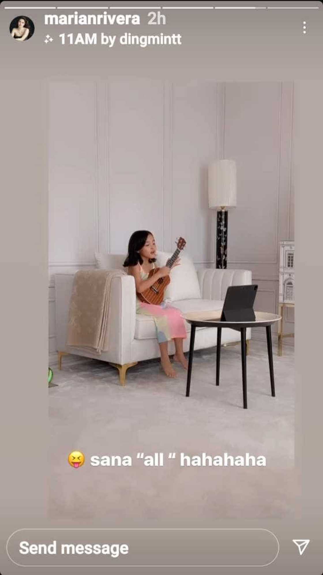 Marian Rivera, napa-“sana all” sa husay ni Zia Dantes sa pag-ukulele at pagkanta Marian Rivera, napa-“sana all” sa husay ni Zia Dantes sa pag-ukulele at pagkanta
