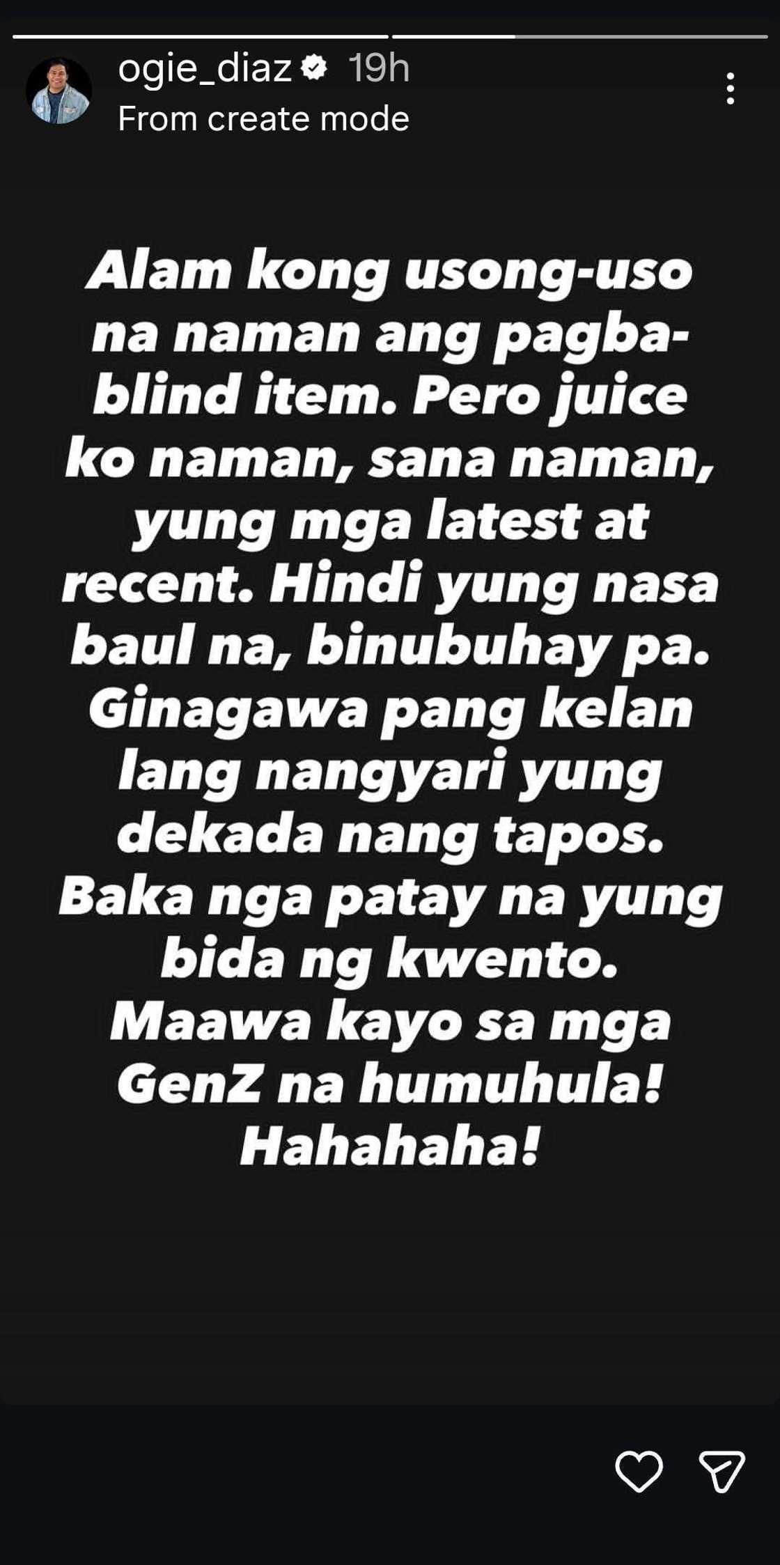 Ogie Diaz slams recycled blind items: “Maawa kayo sa mga GenZ na humuhula”
