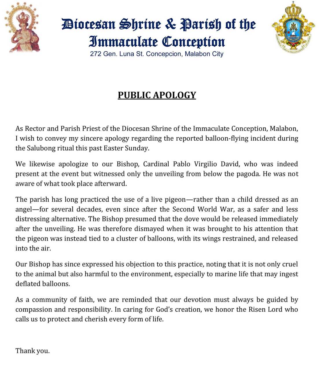 Isang parokya sa Malabon, naglabas ng public apology kaugnay sa kontrobersyal na viral video Isang parokya sa Malabon, naglabas ng public apology kaugnay sa kontrobersyal na viral video