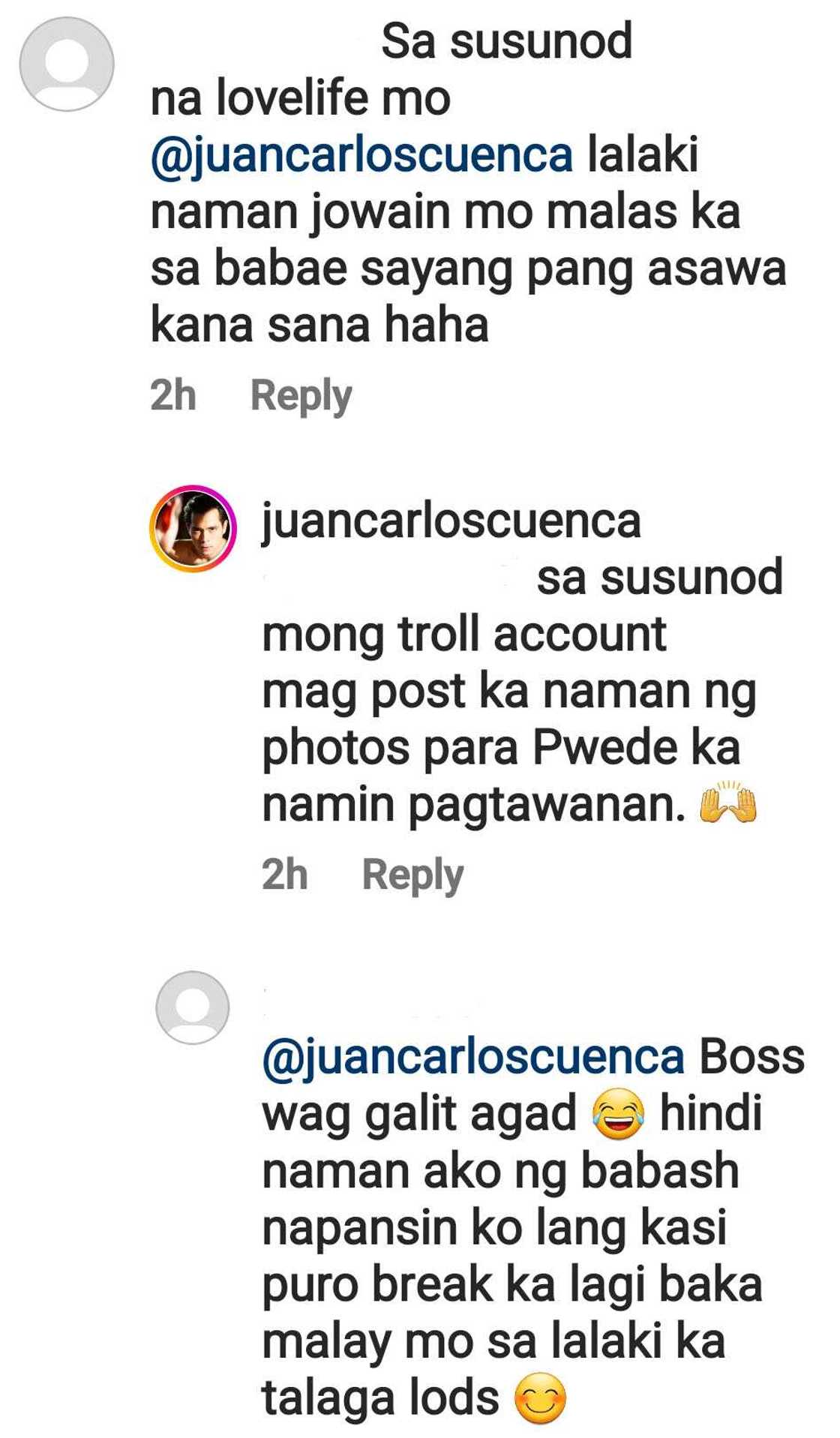 Jake Cuenca, rumesbak sa "lalaki naman jowain mo" comment ng basher: "Troll account" Jake Cuenca, rumesbak sa "lalaki naman jowain mo" comment ng basher: "Troll account"