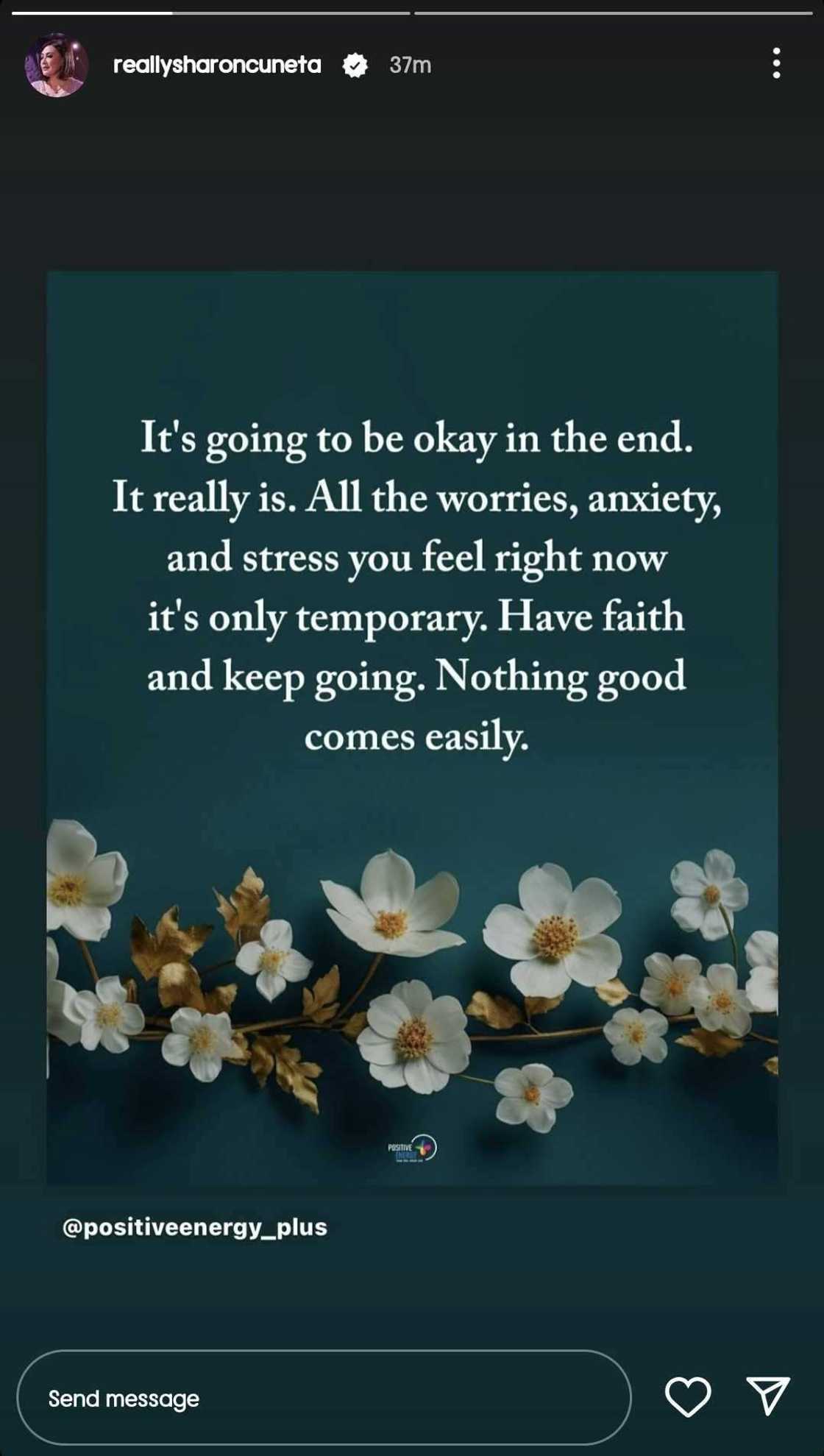 Sharon Cuneta shares a quote card: "It's going to be okay in the end" Sharon Cuneta shares a quote card: "It's going to be okay in the end"