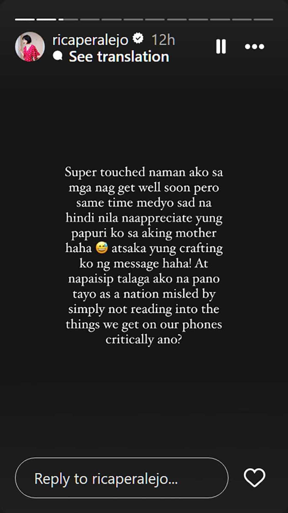 Rica Peralejo, nawindang sa mga nag-‘get well soon’ wish sa kanya: “Magbasa ng captions” Rica Peralejo, nawindang sa mga nag-‘get well soon’ wish sa kanya: “Magbasa ng captions”