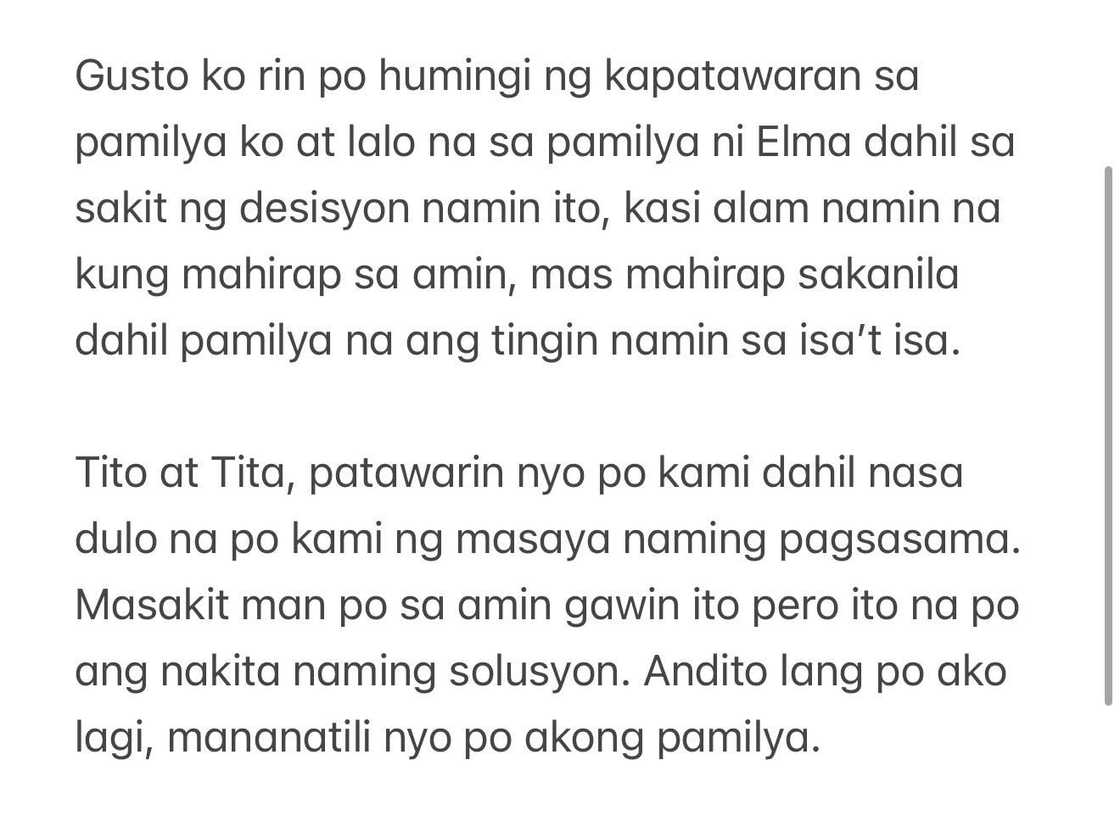 Ser Geybin, binasag ang katahimikan sa hiwalayan nila ni Elma matapos ang 7 taon