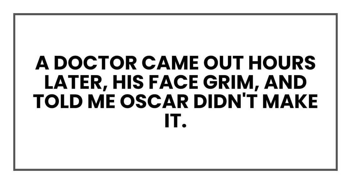 A doctor came out hours later, his face grim, and told me Oscar didn't make it.