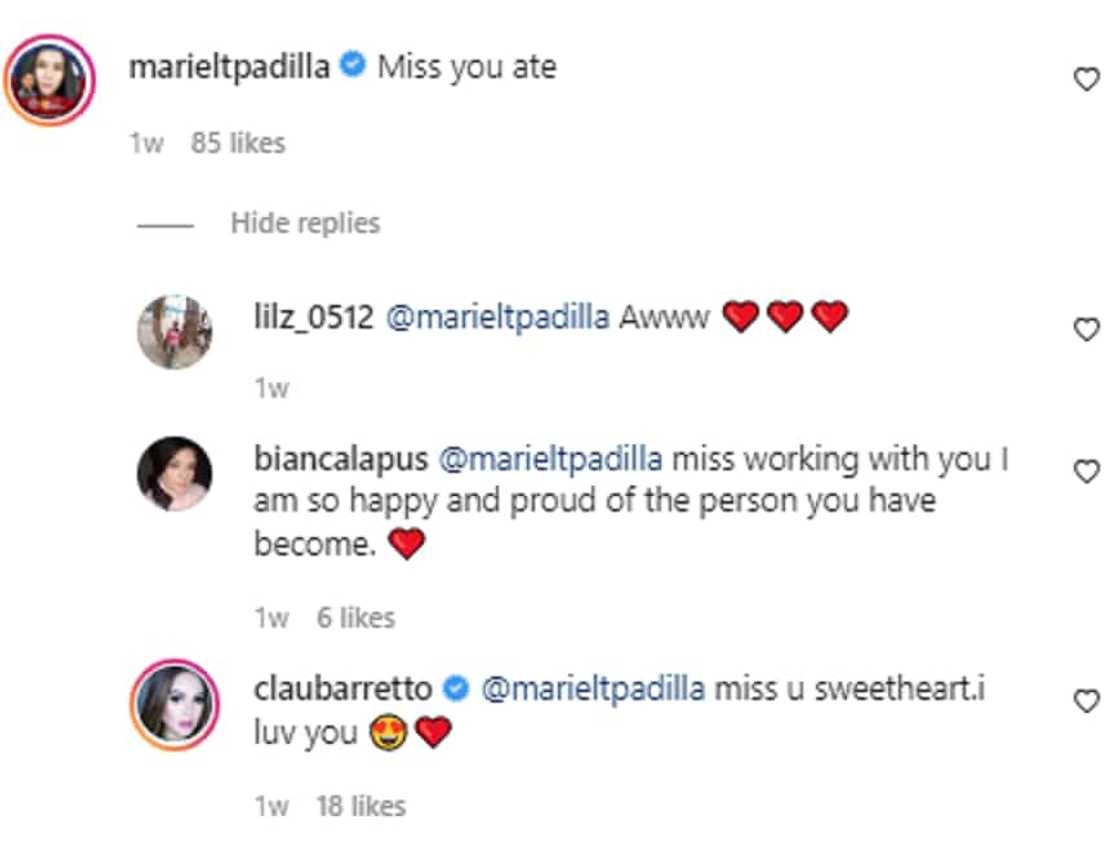 Claudine Barretto reacts to Mariel Padilla's sweet message for her: "miss you sweetheart"