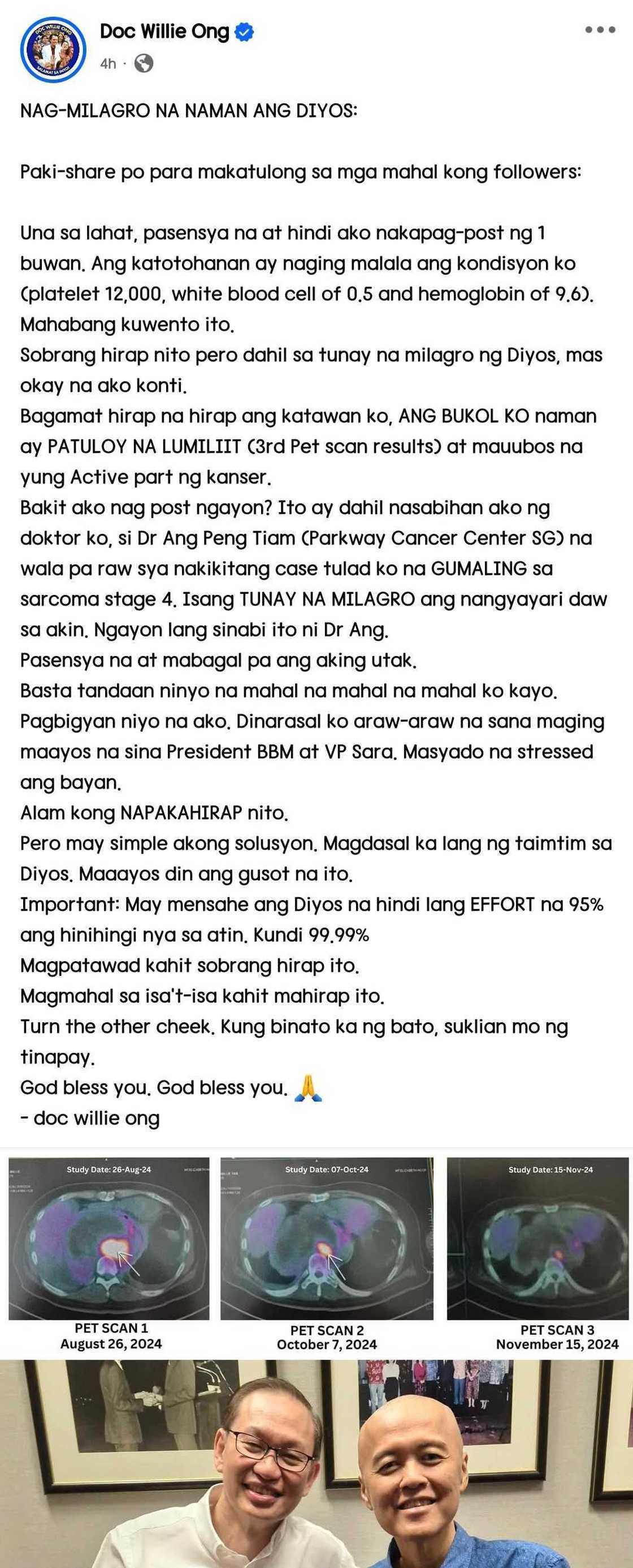 Doc Willie Ong, ibinunyag ang rason kung bakit siya nawala sa social media ng 1 buwan