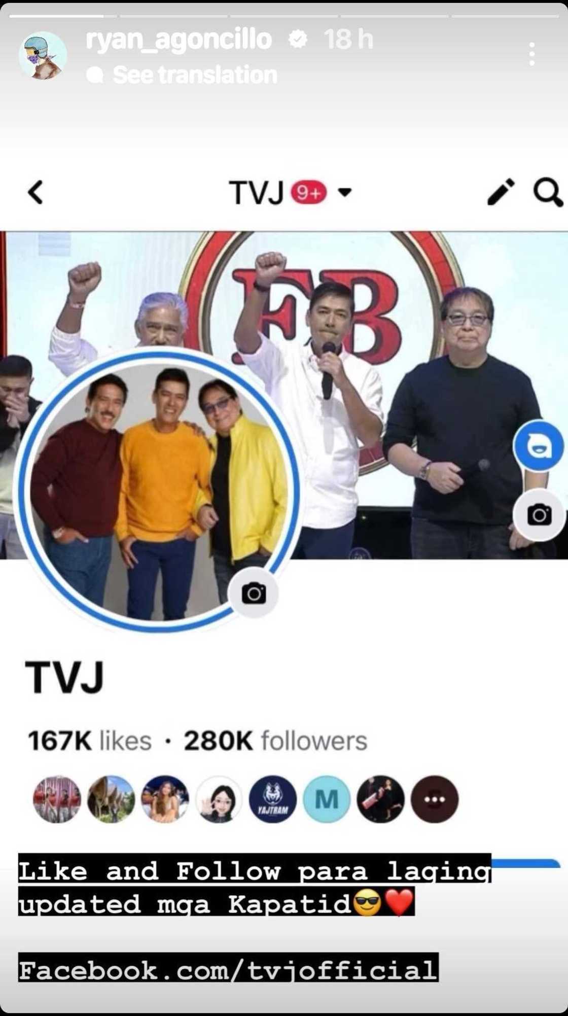 Ryan Agoncillo promotes TVJ’s page: “para laging updated mga Kapatid” Ryan Agoncillo promotes TVJ’s page: “para laging updated mga Kapatid”