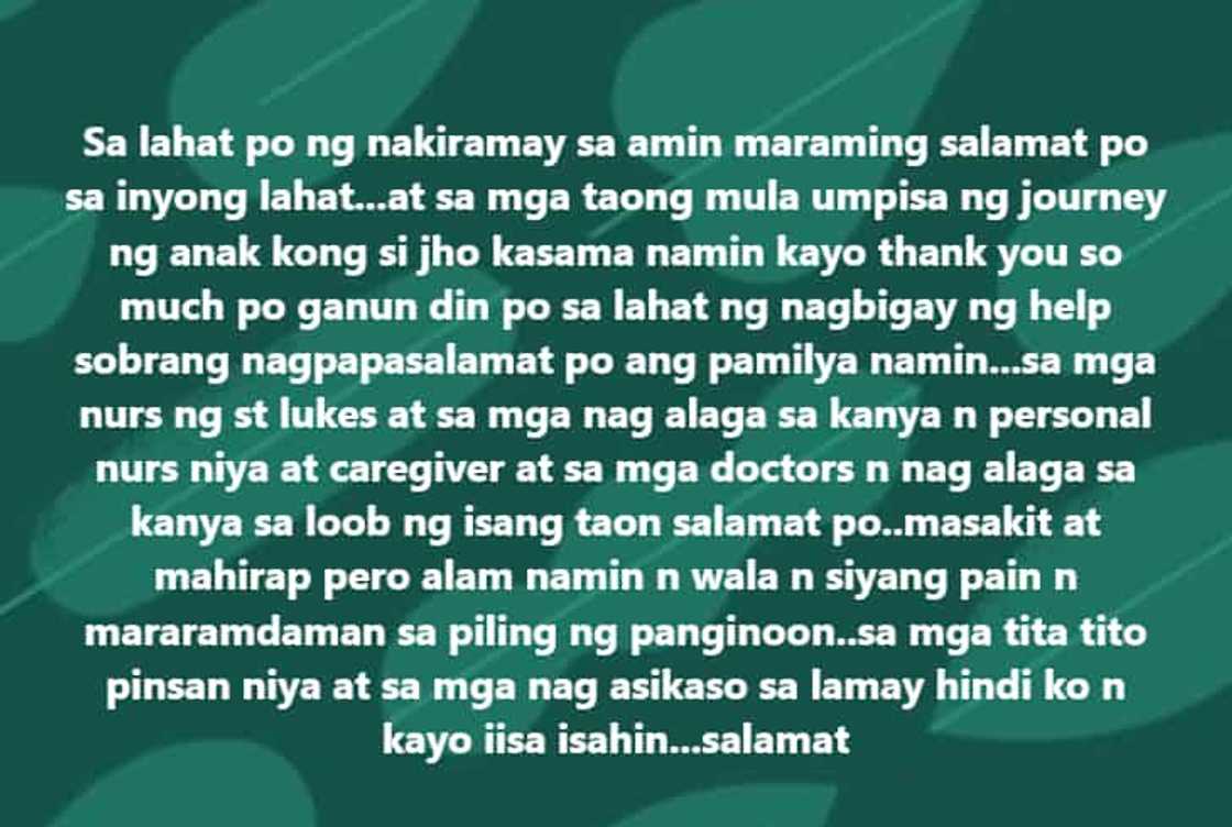 Ina ni Jorhomy Rovero, labis na nagpasalamat sa mga taong tumulong sa kanila