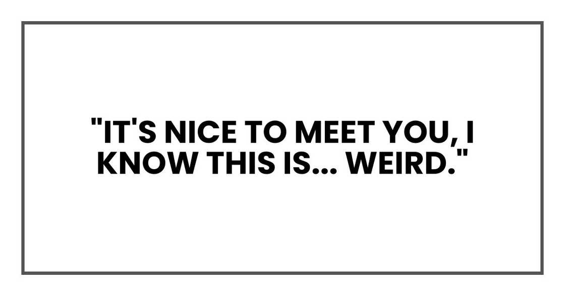 "It's nice to meet you," Ethan said. "I know this is... weird." "It's nice to meet you," Ethan said. "I know this is... weird."
