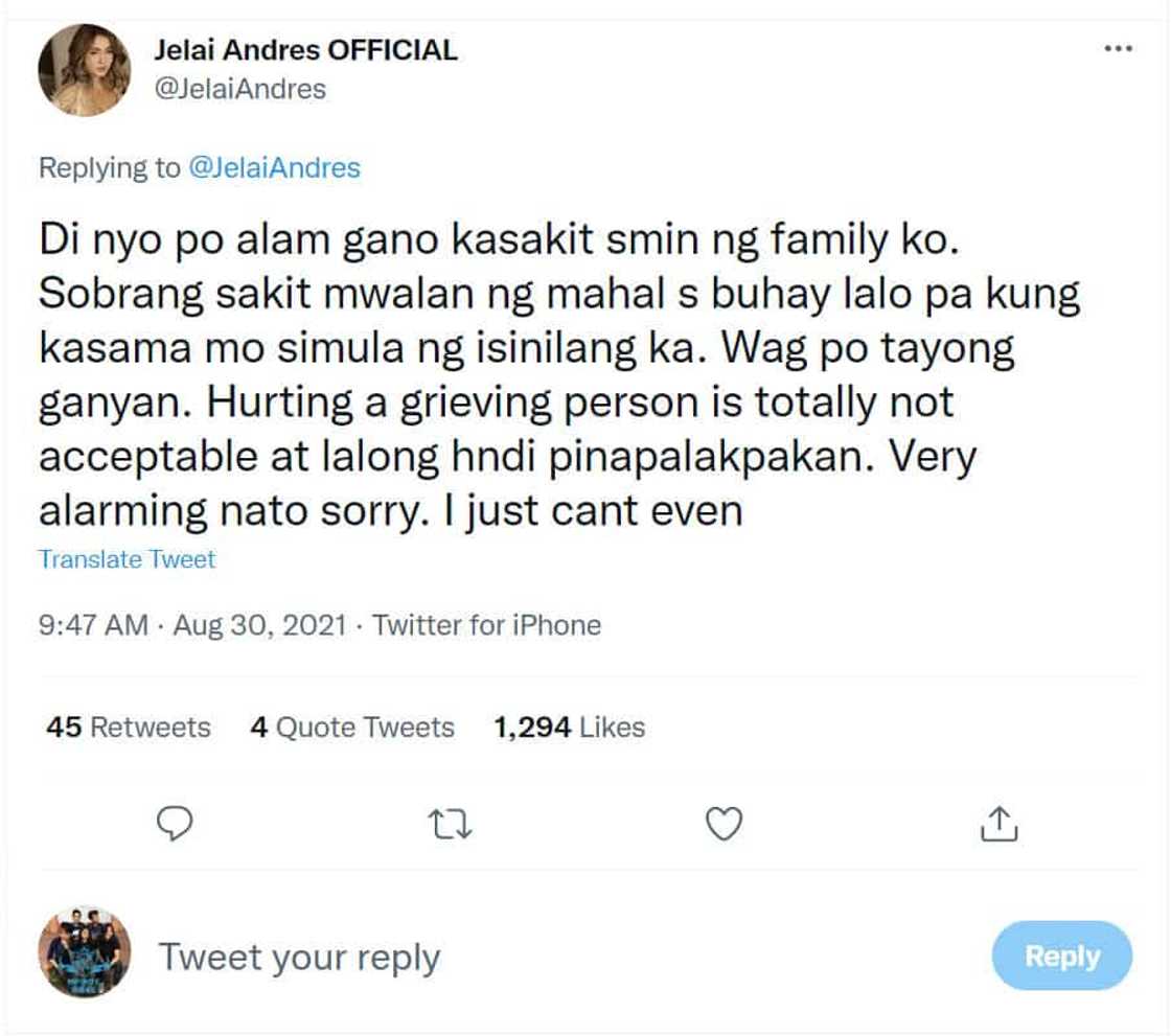 Jelai Andres, labis na nasaktan sa mga pang-iinsulto ng fans ni Jon Gutierrez sa kanyang pagluluksa Jelai Andres, labis na nasaktan sa mga pang-iinsulto ng fans ni Jon Gutierrez sa kanyang pagluluksa