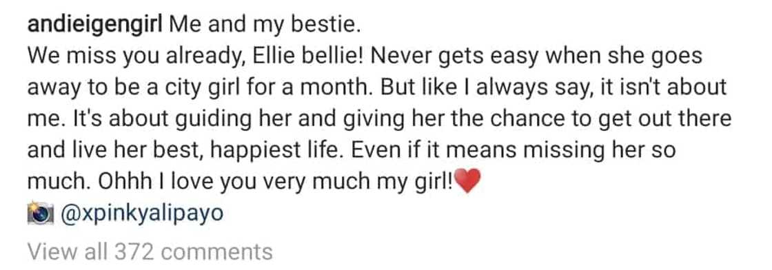 Andi Eigenmann admits it "never gets easy" when Ellie Eigenmann leaves for the city Andi Eigenmann admits it "never gets easy" when Ellie Eigenmann leaves for the city