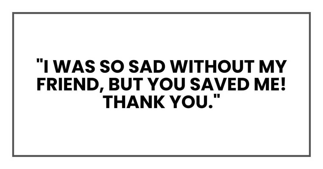 "I was so sad without my friend, but you saved me! Thank you."