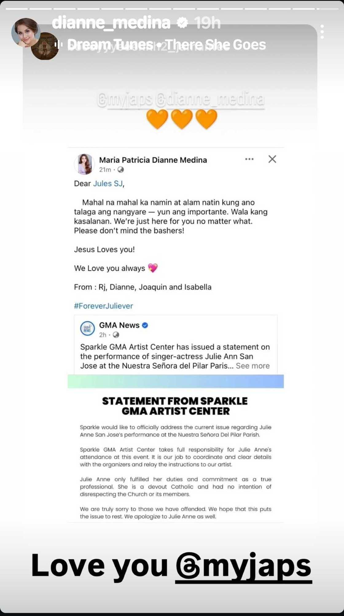 Dianne Medina, may mensahe para kay Julie Anne San Jose ukol sa viral altar performance Dianne Medina, may mensahe para kay Julie Anne San Jose ukol sa viral altar performance