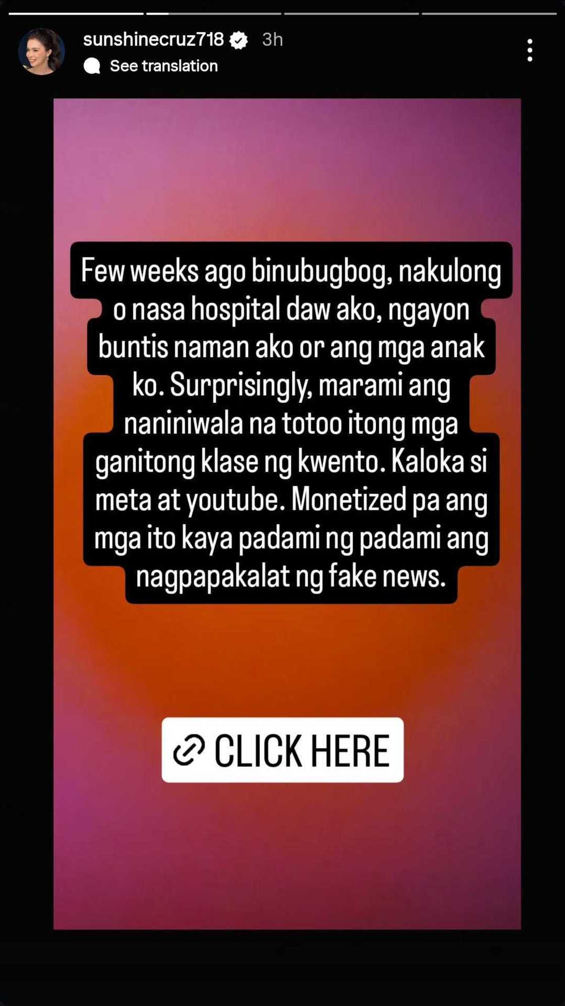 Sunshine Cruz quashes fake news about herself, her daughters, and Atong Ang