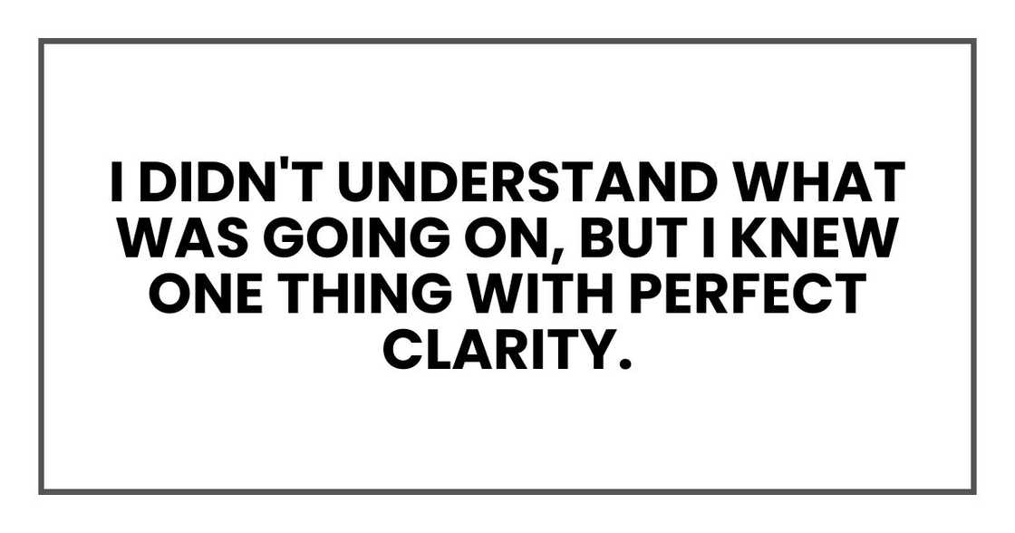 I didn't understand what was going on, but I knew one thing with perfect clarity.