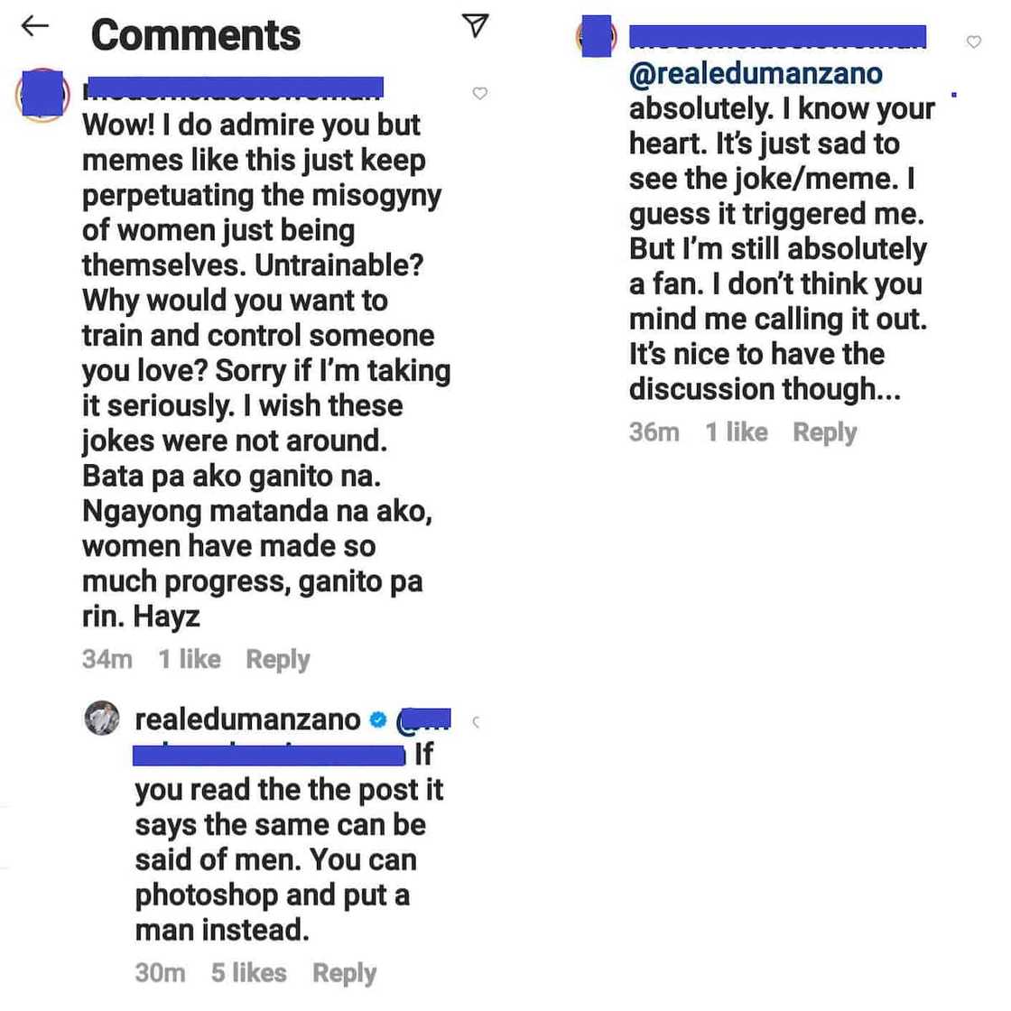 Edu Manzano counters netizen saying meme he posted perpetuates misogyny Edu Manzano counters netizen saying meme he posted perpetuates misogyny