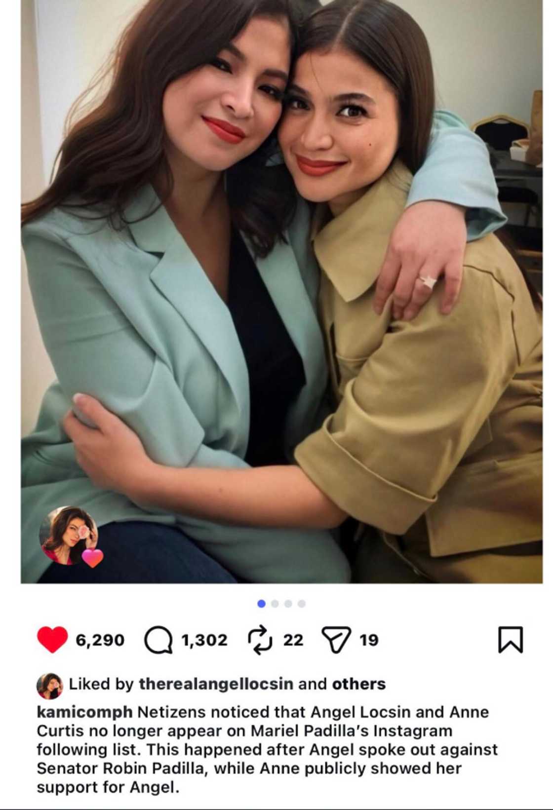 Angel Locsin, nag-like sa post tungkol sa pag-unfollow ni Mariel Padilla kay Anne Curtis Angel Locsin, nag-like sa post tungkol sa pag-unfollow ni Mariel Padilla kay Anne Curtis